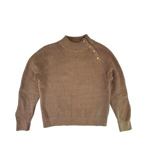 J‎ Crew Mock Neck Button Shoulder Ribbed Knit Sweater Taupe Size Small
